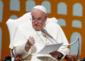 Pope Francis speaks while he attends a meeting during his visit in Assisi, Italy September 24, 2022. REUTERS/Remo Casilli